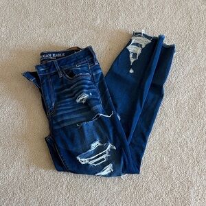 American Eagle Outfitters Women's Ripped Dark Blue Skinny Jeans
